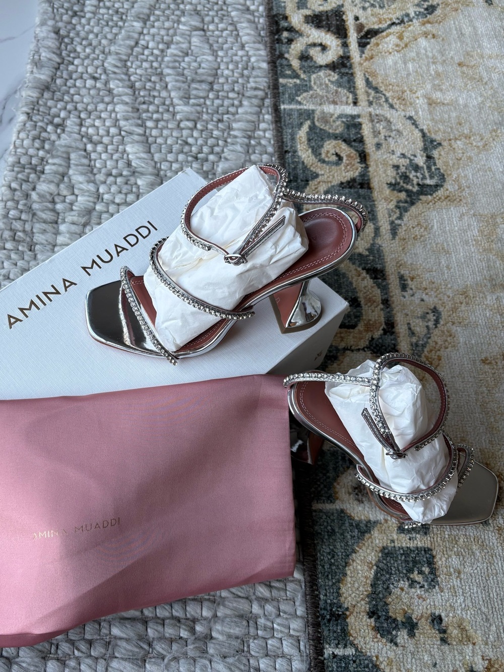 Amina Muaddi Gilda Sandals Silver size 6 - Picture 3 of 11